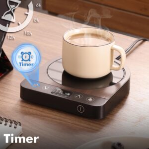 Rigstne Coffee Mug Warmer - 50W Mug Warmer for Desk, Coffee Cup Warmer Fast Heating, Candle Warmer Plate for Travel, Office and Home, 15 Temp Setting, Wood Grain