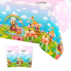 PHOGARY 2PCS Candyland Tablecloth for Candyland Party Decorations, Plastic Disposable Rectangular Candy Table Cloth for Kids Baby Shower Birthday Candyland Decorations 51" X 86"