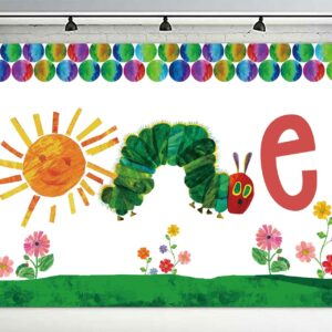 Cartoon Very Hungry Little Green Caterpillar Happy Birthday Banner Backdrop Photo Studio Booth Props Insects Theme Decor for Baby Shower 1st Birthday Party Background Supplies Favors Decorations