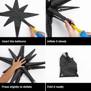 RUBFAC 10 Pcs Black Star Balloons, 14 Point Explosion Star Balloons, 22/27Inch Black Foil Starburst Balloon for Birthday Baby Shower Wedding Disco Party Decorations Supplies