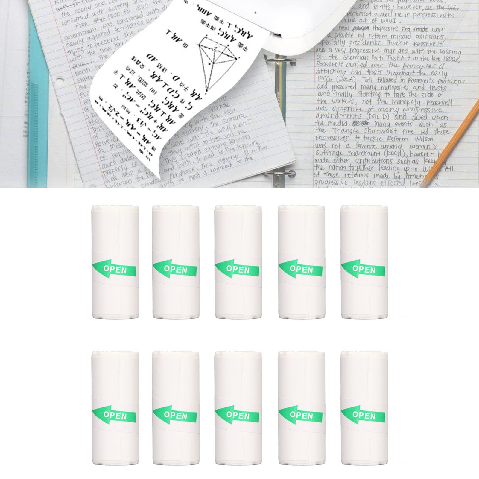 Thermal Printer Paper 10 Rolls Self Adhesive Printing Paper, Mini Print Paper 57x25mm Thermal Sticker Print Paper for Mini Pocket Thermal Printer, Portable Thermal Printer Paper