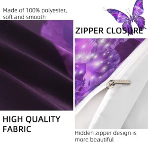 BEDROOMDECRO Purple Bedding Duvet Cover with Zipper Closure 3D Galaxy Purple Butterfly Floral Printed Bedding Soft Microfiber Comforter Cover, King (104"x90")- 3 Pieces (1 Duvet Cover +2 Pillowcases)