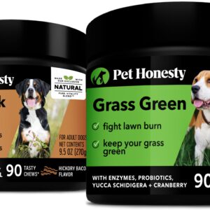 PetHonesty Flea & Tick Support + Grass Green Bundle - Natural Flea and Tick Soft Chew for Dogs, Pest Defense, Oral Flea Pills for Dog, Itch Relief, Digestive Enzyme for Dogs, Dog Pee Grass Lawn Spot S