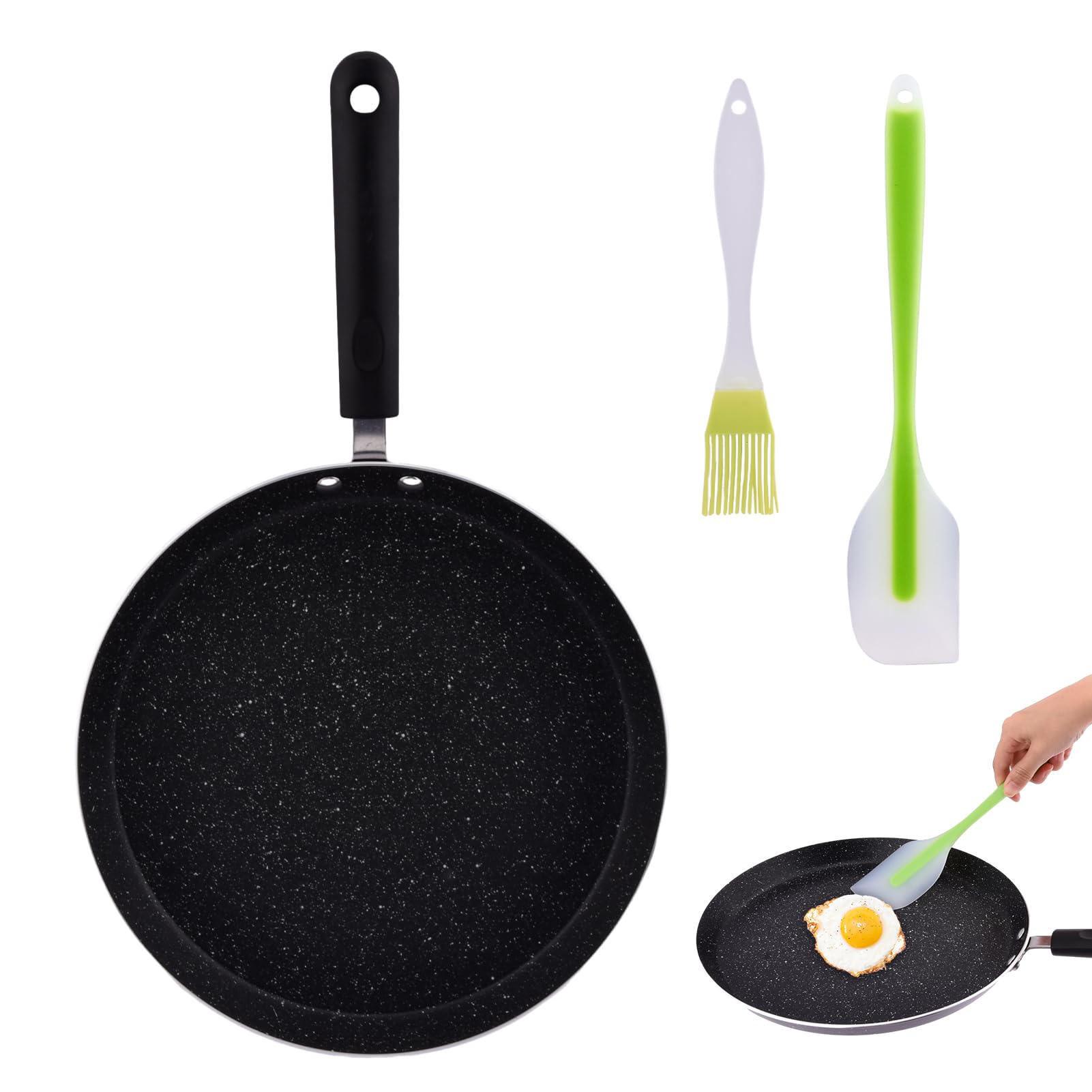 OTJENL Nonstick Crepe Pan, 11 Inch Griddle Pan with Scraper & Oil Brush, Griddle Pancake Pan Tortilla Pan, for Cooking Eggs, Frying, Grill, Omelettes, Easy Clean