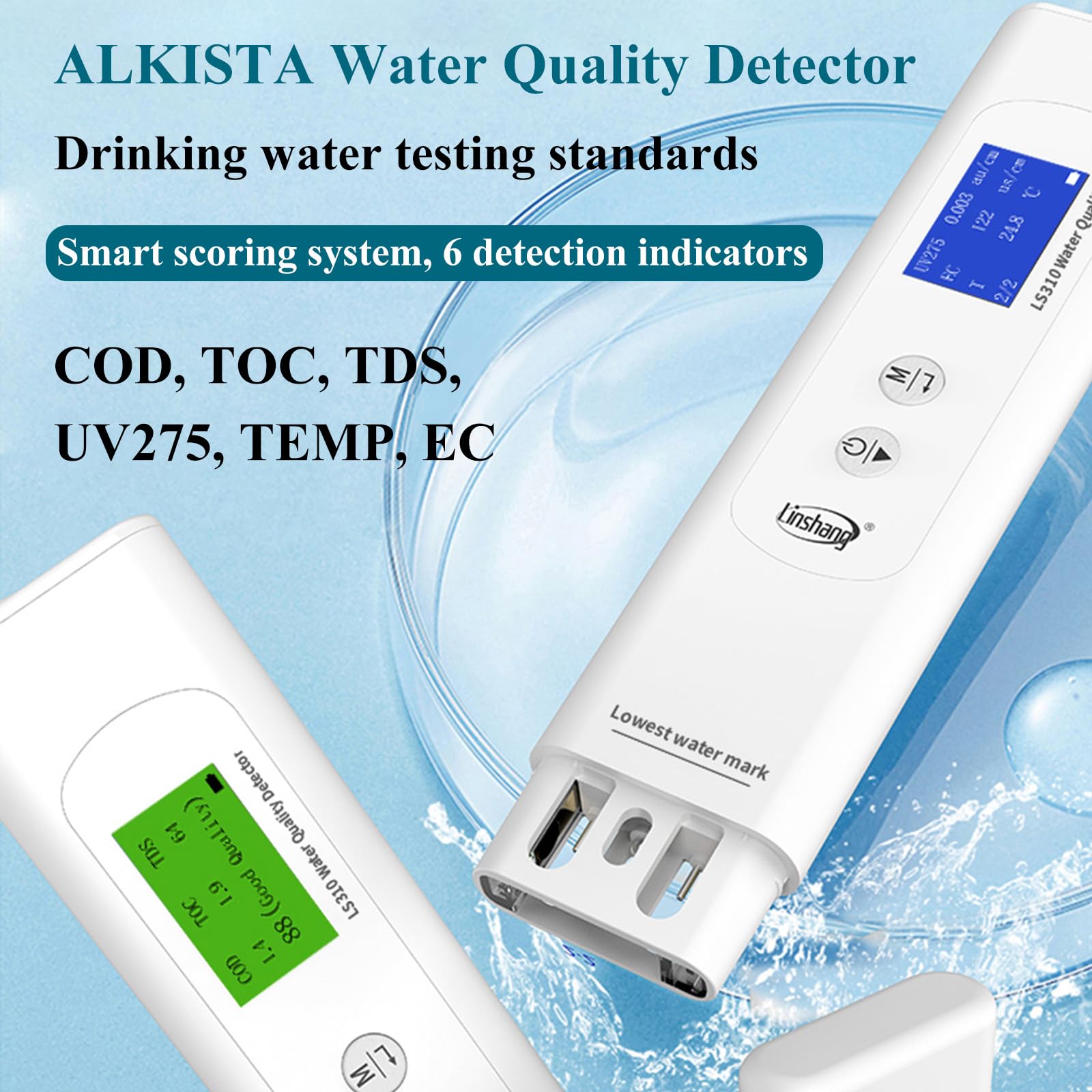 Professional 6-in-1 TDS, TOC, COD, UV275, EC & Temperature Meter, Accurate Reliable Water Analyzer, Digital Water Tester for Drinking Water, Hydroponics, Industrial Water, Aquariums, Tap