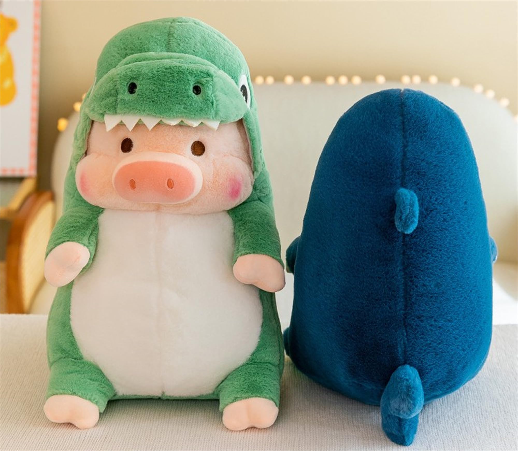 LANFIRE Pig Plush Stuffed Toy Pig Dressed as Shark Dinosaur Cute Plush Pillow for Boys Girls (Green, 15.6 in)