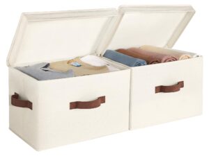 storageworks closet storage bin with lids, decorative storage boxes with handles, fabric storage bins for clothes, large, ivory white, 2-pack