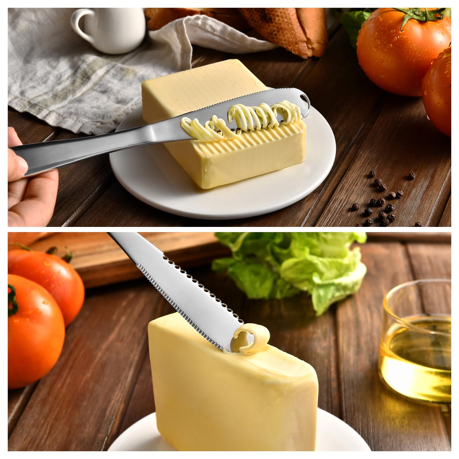 RASRIA Butter Spreader Knife for Cold Butter above 20℉, Butter Slicer, Butter Curler, Butter Grater, Butter Blade (2 knives)