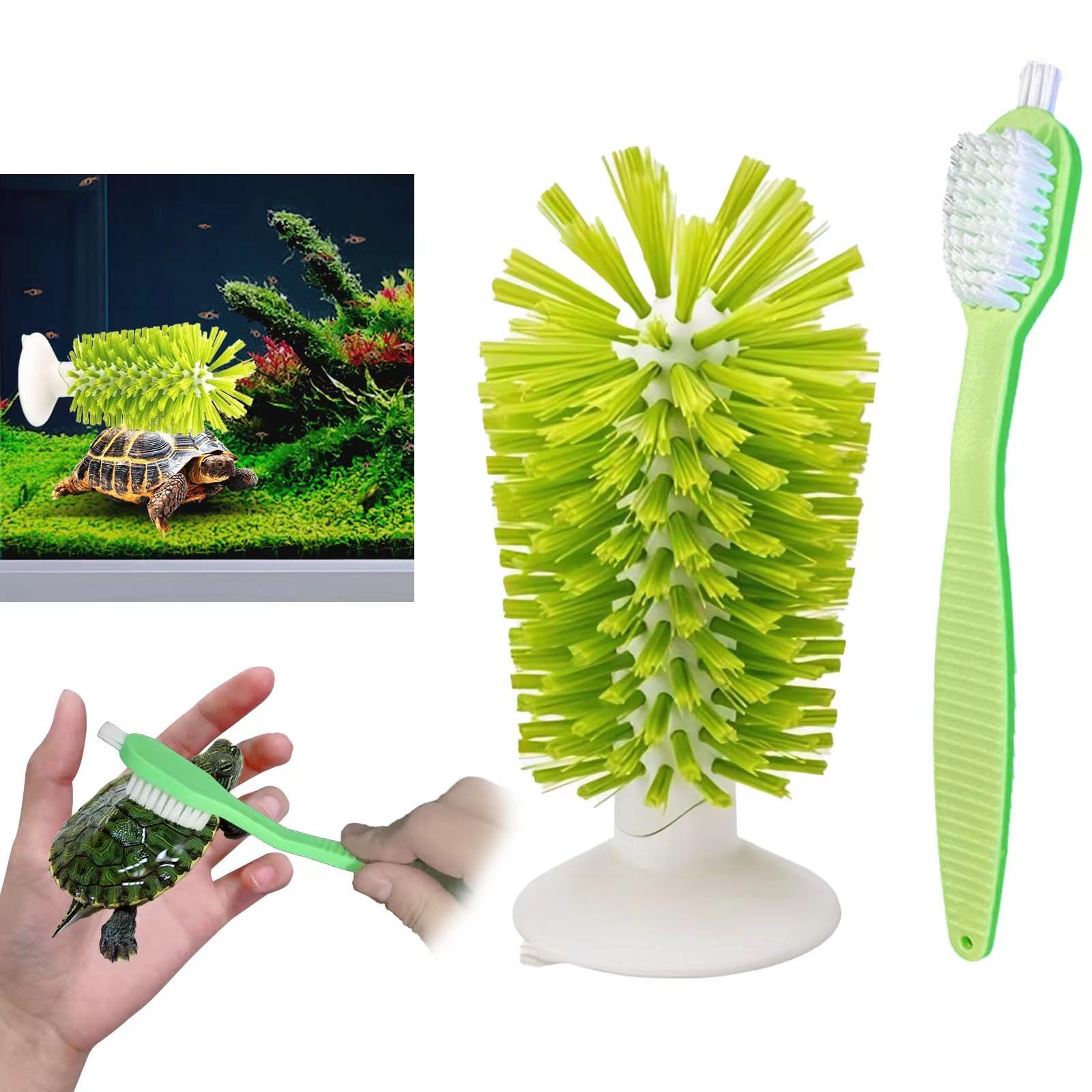 Glass Bottle Bristle Brush with Suction Cup Turtle Scrub Brush Upright Stays in Sink Bristle Scrub Cleaning Brushes for Glassware, Wine Glass, Bottles, etc. (Green)