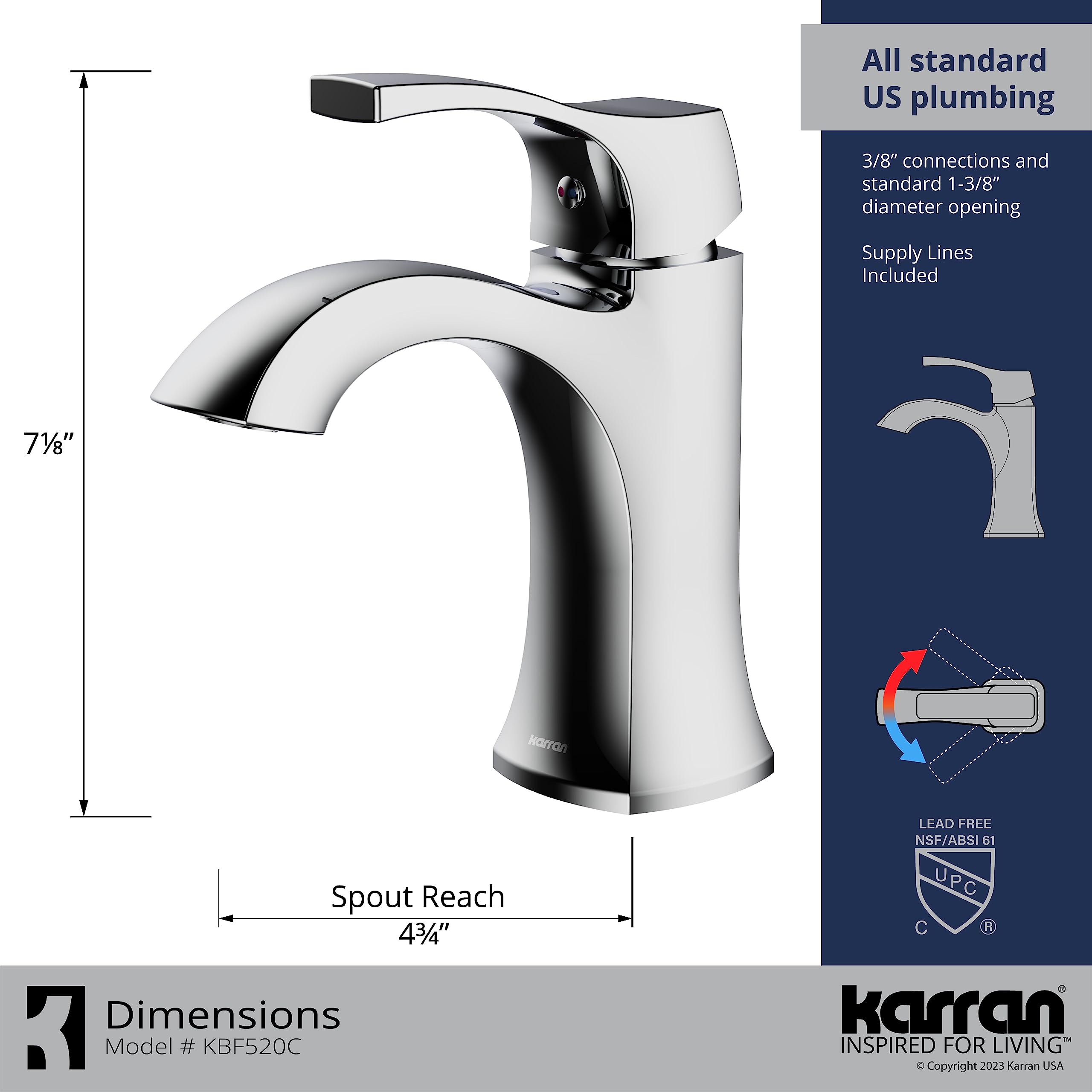 Karran Randburg KBF520 Single-Handle Single Hole Basin Bathroom Faucet with Matching Pop-up Drain in Chrome