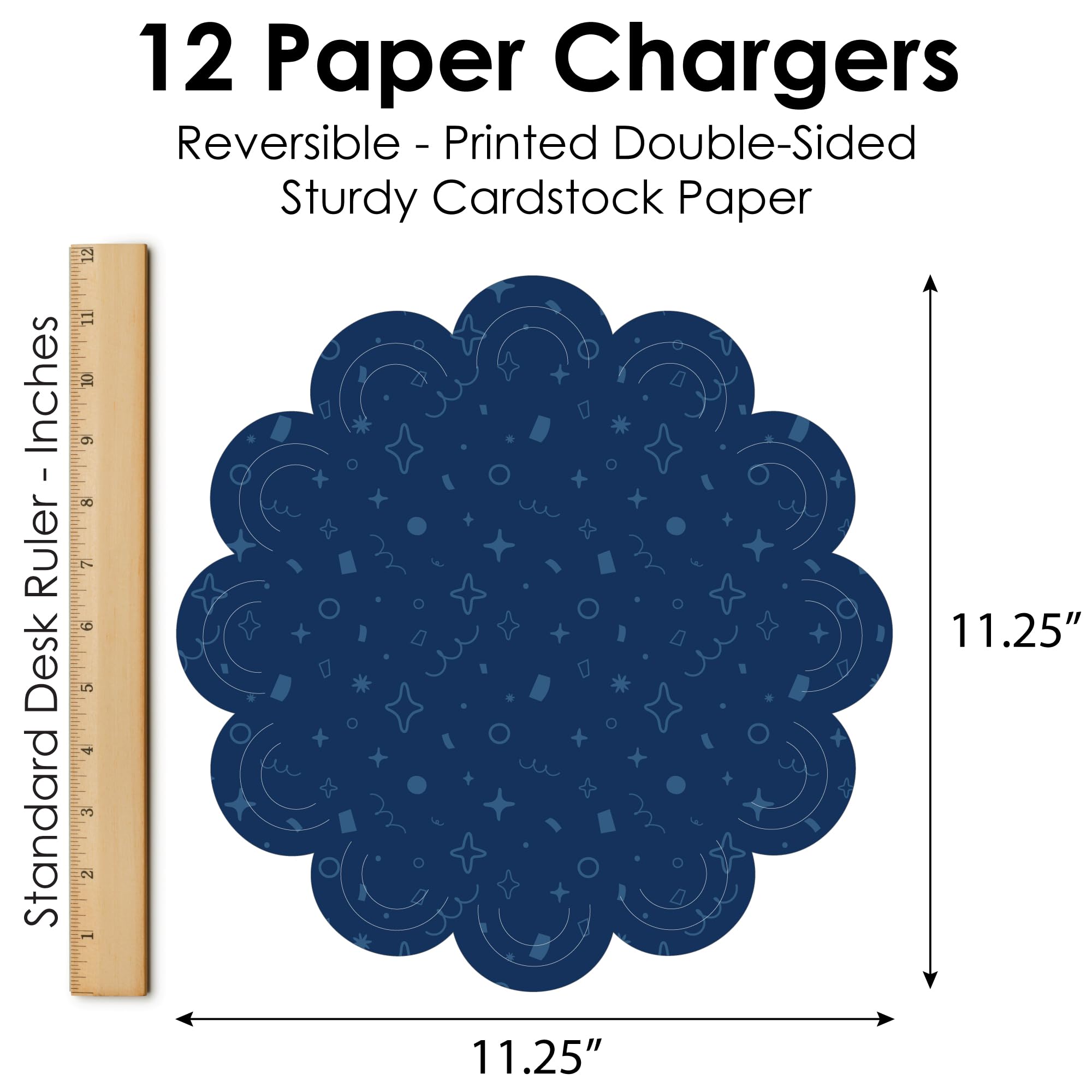 Big Dot of Happiness Navy Confetti Stars - Simple Party Round Table Decorations - Paper Chargers - Place Setting For 12