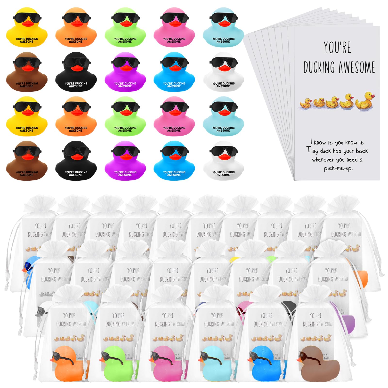 Deekin 20 Sets Thank You Gift Set Inspirational Mini Rubber Ducks Employee Team Coworkers Motivational Gifts Appreciation Christmas Gifts You're Ducking Awesome Cheer up Cards (Cute Style)