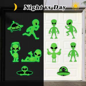 Xuhal 10 Pieces Halloween Garage Door Decorations Glow in The Dark Alien UFO Garage Magnetic Stickers Luminous Garage Door Magnets Waterproof Magnet Fridge Car Magnets Decal Alien Party Supplies