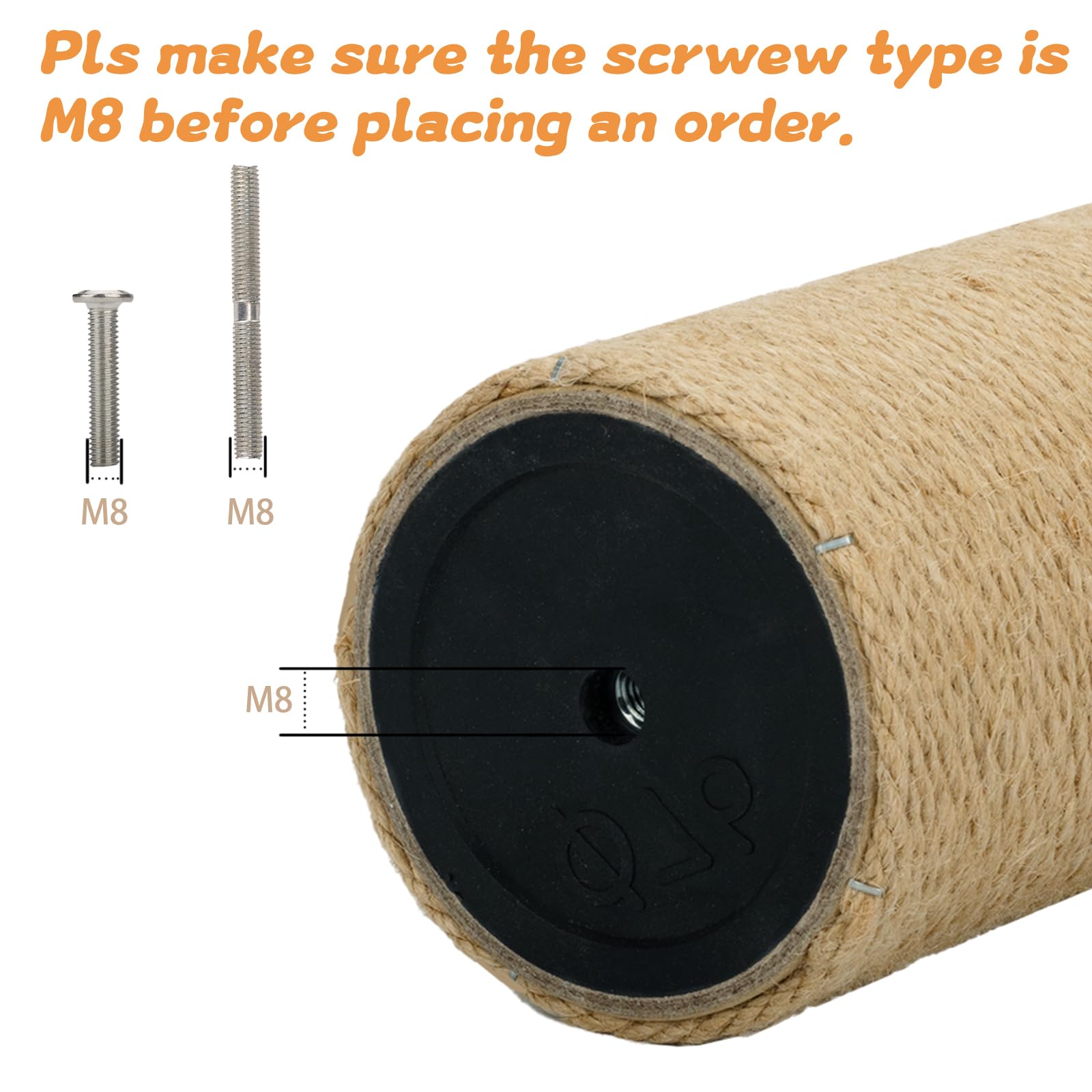 Cat Scratching Post Replacement - 15.7”x 3.8” Cat Tree Replacement Parts with M8 Screws, Cylinder Cat Tree Replacement Post Accessories for DIY Cat Tower Cat Hammock (Natural Jute, 4 Pack)