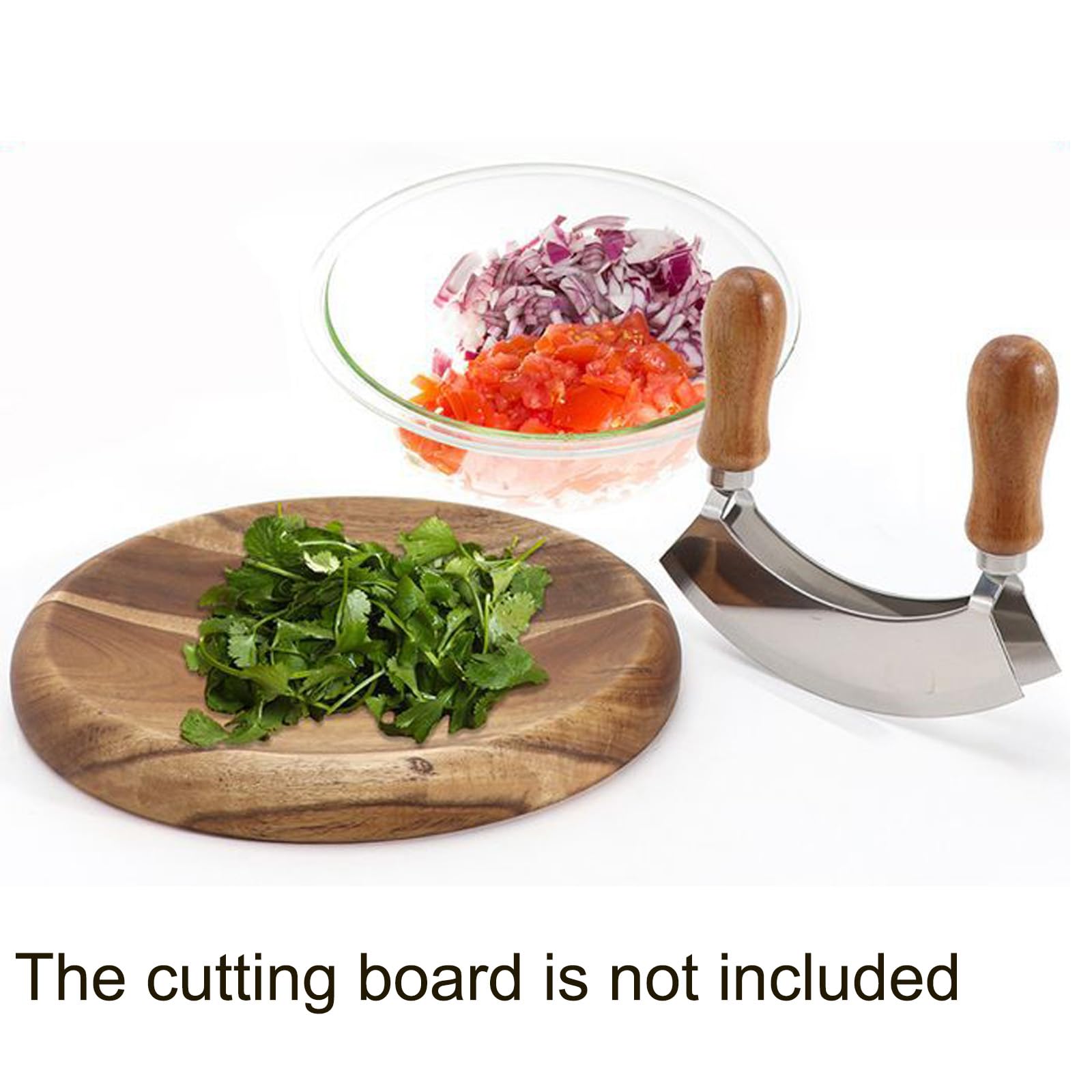 5.3 Inch Mezzaluna Knife - Sharp Double Blade Chopping Knife Pizza Cutter Rocker Knife Mezzaluna Salad Chopper Mincing Knife Stainless Steel Fruit Vegetable Mincing Knife