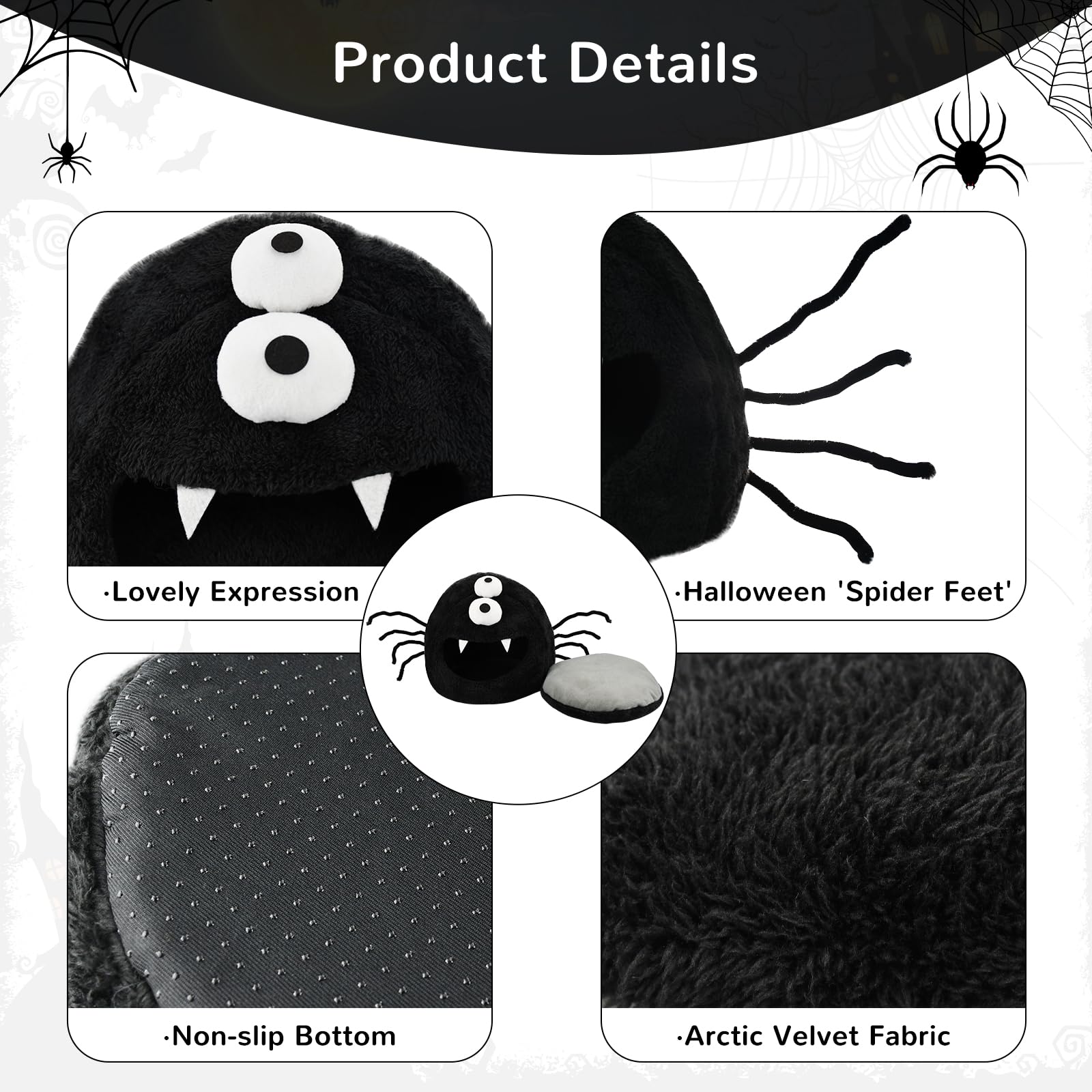 Vehomy Halloween Guinea Pig Bed Warm Bunny Spider Cave Bed Hideout Small Animal Spider Nest Bed House Cage Accessory for Hamster Guinea Pig Dwarf Rabbit Bunny Ferret Rat Hedgehog L