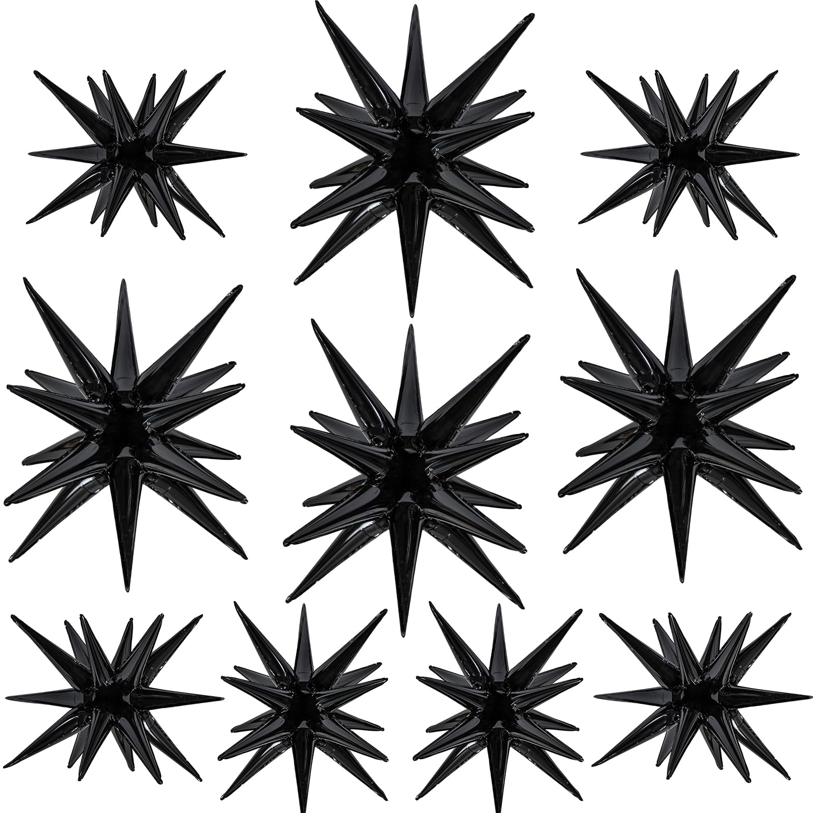 RUBFAC 10 Pcs Black Star Balloons, 14 Point Explosion Star Balloons, 22/27Inch Black Foil Starburst Balloon for Birthday Baby Shower Wedding Disco Party Decorations Supplies