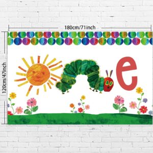 Cartoon Very Hungry Little Green Caterpillar Happy Birthday Banner Backdrop Photo Studio Booth Props Insects Theme Decor for Baby Shower 1st Birthday Party Background Supplies Favors Decorations