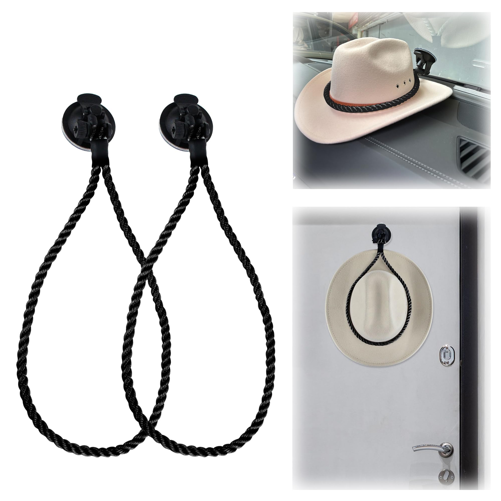 YOOLEETC 2PCS Cowboy Hat Mounts for Your Vehicle,Hat Holder for Truck Seat Car Accessories,Suction Cups are Available for Cars/Trucks/ Home Doors (Black)