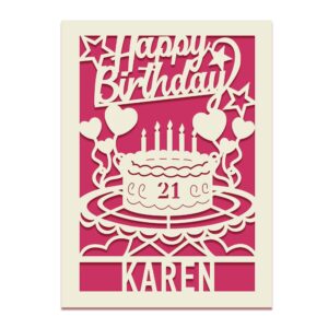 edsg birthday cards for women men personalized birthday card for sister husband wife son daughter friend custom laser paper cut cards gifts with any age & name for 3rd 7th 18th 21st 30th (fuchsia)