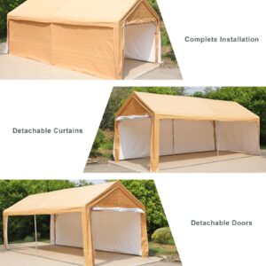 Carport Car Port Canopy 10x20 ft Heavy Duty, Portable Garage Shelter Car Tents Carpas para Carros All Weather for Automobiles Truck Boat, Carports with Removable Sidewalls and Metal Frame