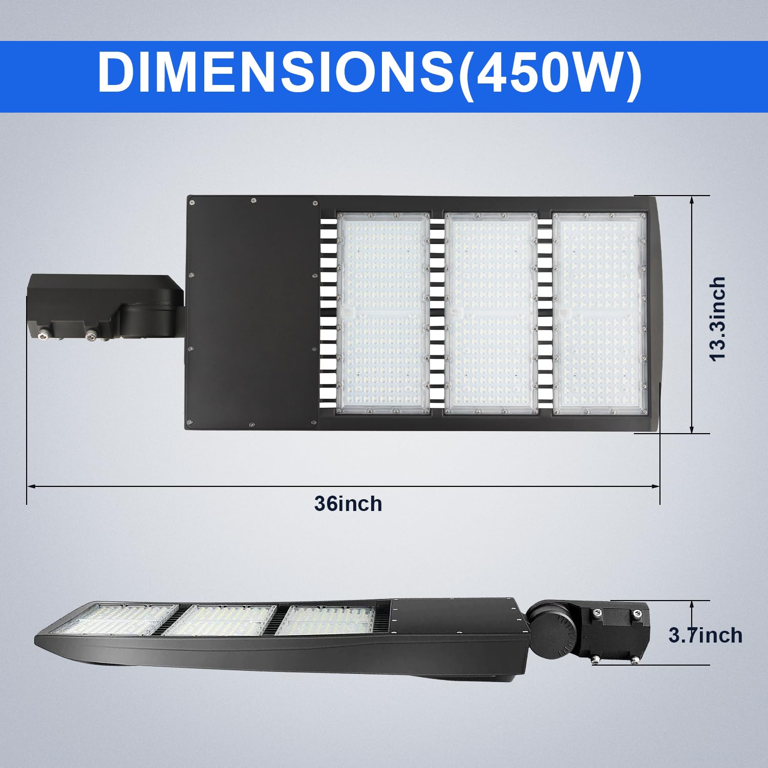 450W LED Parking Lot Lights,63000LM Commercial Outdoor Shoebox Light,5000K(140LM/W) Dimmable LED Street Area Light(1500W HID/HPS Equiv), Slip Fitter Mount,100-277V AC IP65 UL&DLC Listed