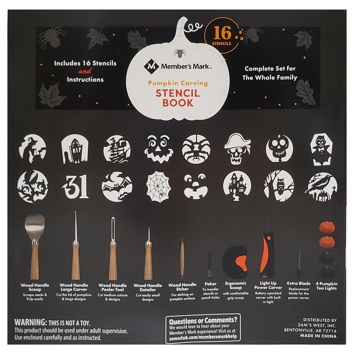 Member's Mark 15-Piece Premium Pumpkin Carving Kit with 16 Stencils