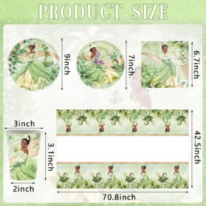 81 PCS Tiana Birthday Party Supplies, Princess Tiana Tableware Set Includes 40 PCS Plates, 20 PCS Napkins, 20 PCS Paper Cups, 1 PCS Tablecover for Boys Girls Birthday Party Baby Shower Decorations