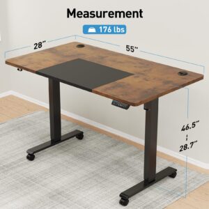 MOUNTUP 55x28 Inches Electric Height Adjustable Standing Desk, Sit Stand Desk with Memory Controller, Ergonomic Stand Up Desk for Home Office with Splice Board, Rustic Brown+Black