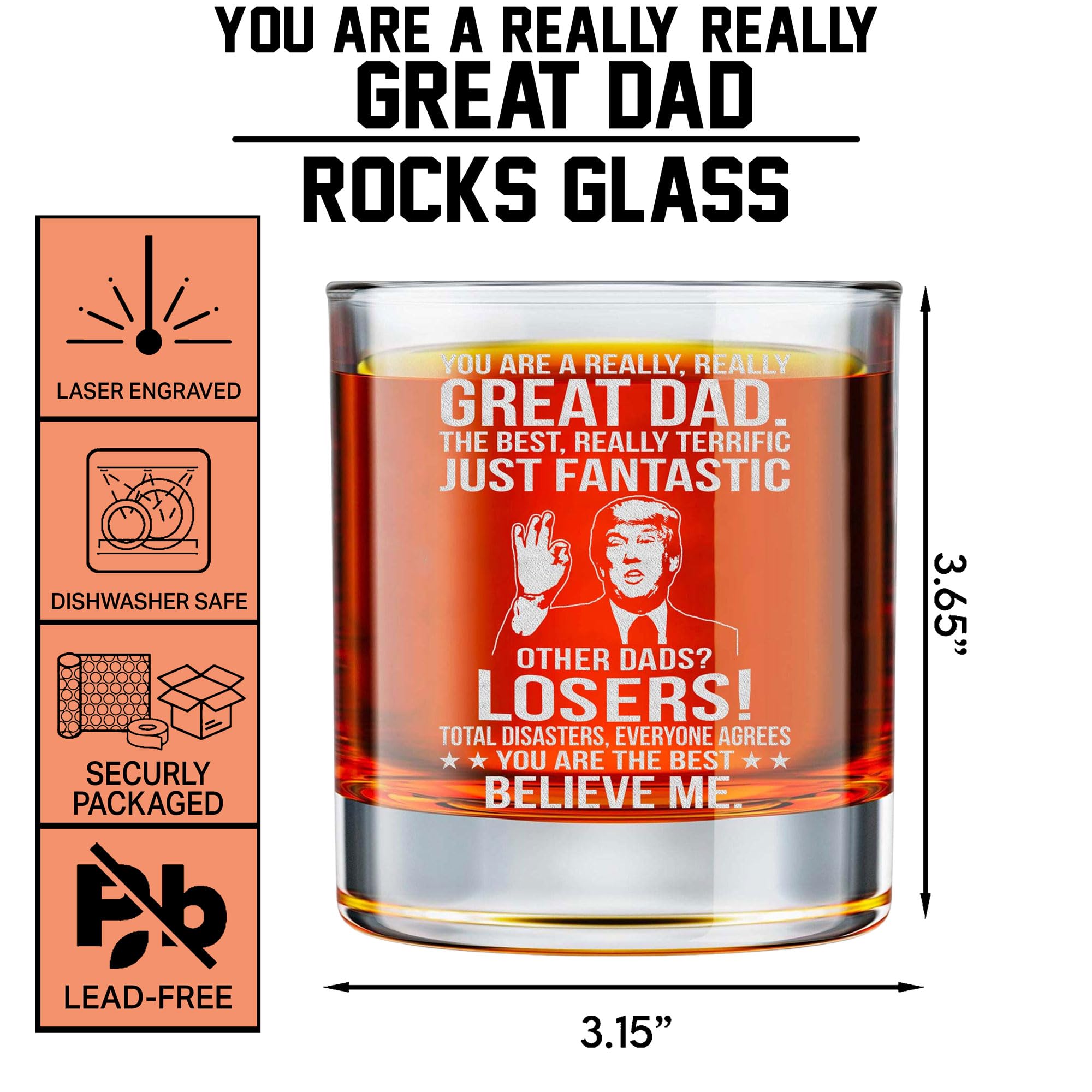 BETHEGIFT Gifts for Dad from Daughter, Son - Dad Christmas Gifts - Birthday Gifts for Dad - Dad Birthday Gift Ideas - Cool Gifts for Dad - Present for Dad 10oz Whiskey Rock Glass