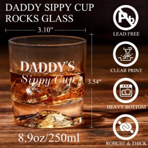 PONPUR DADDY SIPPY CUP Gifts for Men Dad, Daddy, Engraved Whiskey Glass, Christmas Stocking Stuffers, Funny Dad Birthday Gifts for Dad Husband from Wife Daughter Son Kids, Unique Gag Men Gift