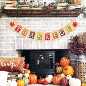 VILIFEVER Thankful Burlap Banner with Maple Leaves, Happy Fall Thanksgiving Mantle Fireplace Decorations Garland Autumn Harvest Outdoor Home Office Classroom Hanging Decor