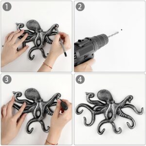 Sumnacon Cast Iron Coat Hook Octopus Towel Holder with 6 Hooks Decorative Towel Rack with Screws Octopus Key Holder Wall Nautical Wall Hook for Enterway Bathroom Retro Silver