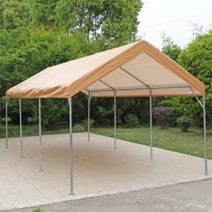 Sophia & William Carport, Heavy Duty 10'x20' Car Canopy Tent,Portable Garage Shelter with 4 Reinforced Steel Cables, Galvanized Steel Frame 150G UV Protective Tarp for Car Boat Truck Party, Beige