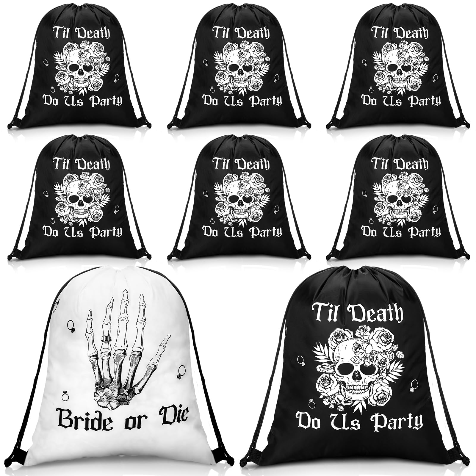 Amylove 7 Pcs Bride or Die Bachelorette Party Drawstring Bags Till Death Do Us Bags Bachelorette Party Supplies Drawstring Backpacks for Bridal Shower Wedding Party Bridesmaids Supplies Gift Bag