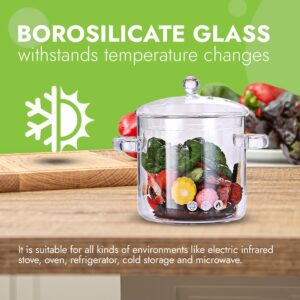 Glazzit Glass pots for cooking on stove - 2L/70oz- Heat-Resistant, Microwave safe, dishwasher safe, Electric & Gas stove safe (2.1 Quarts)