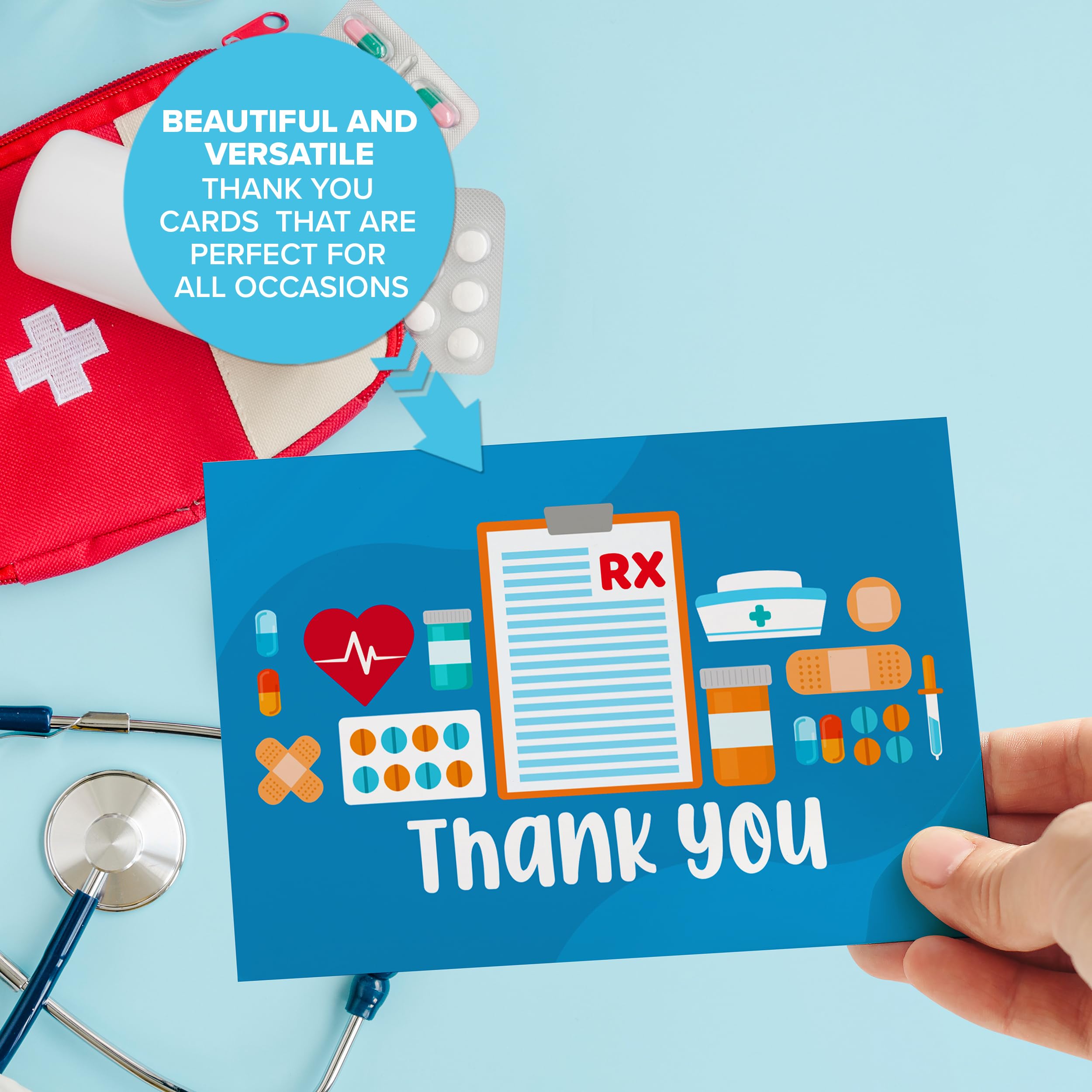 Decorably Thank You Cards with Envelopes & Stickers - 24 Pack Nurse Thank You Card, Blank Inside Medical Thank You Cards for Nurses Week Cards, 6x4in Nurse Thank You Cards for Medical Staff