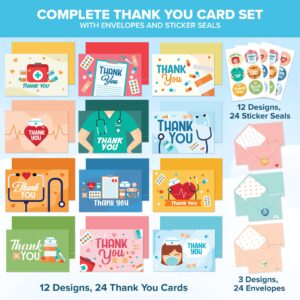 Decorably Thank You Cards with Envelopes & Stickers - 24 Pack Nurse Thank You Card, Blank Inside Medical Thank You Cards for Nurses Week Cards, 6x4in Nurse Thank You Cards for Medical Staff