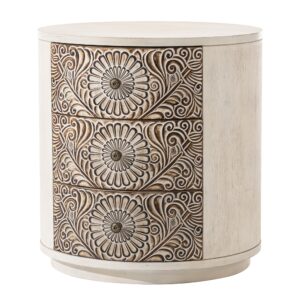 SUNBURY End Table Living Room Small Side Table w 3 Drawers, Vintage Bedside Table, Elegant Nightstand Small Dresser for Bedroom, Lightweight MDF Accent Table (Floral Texture)