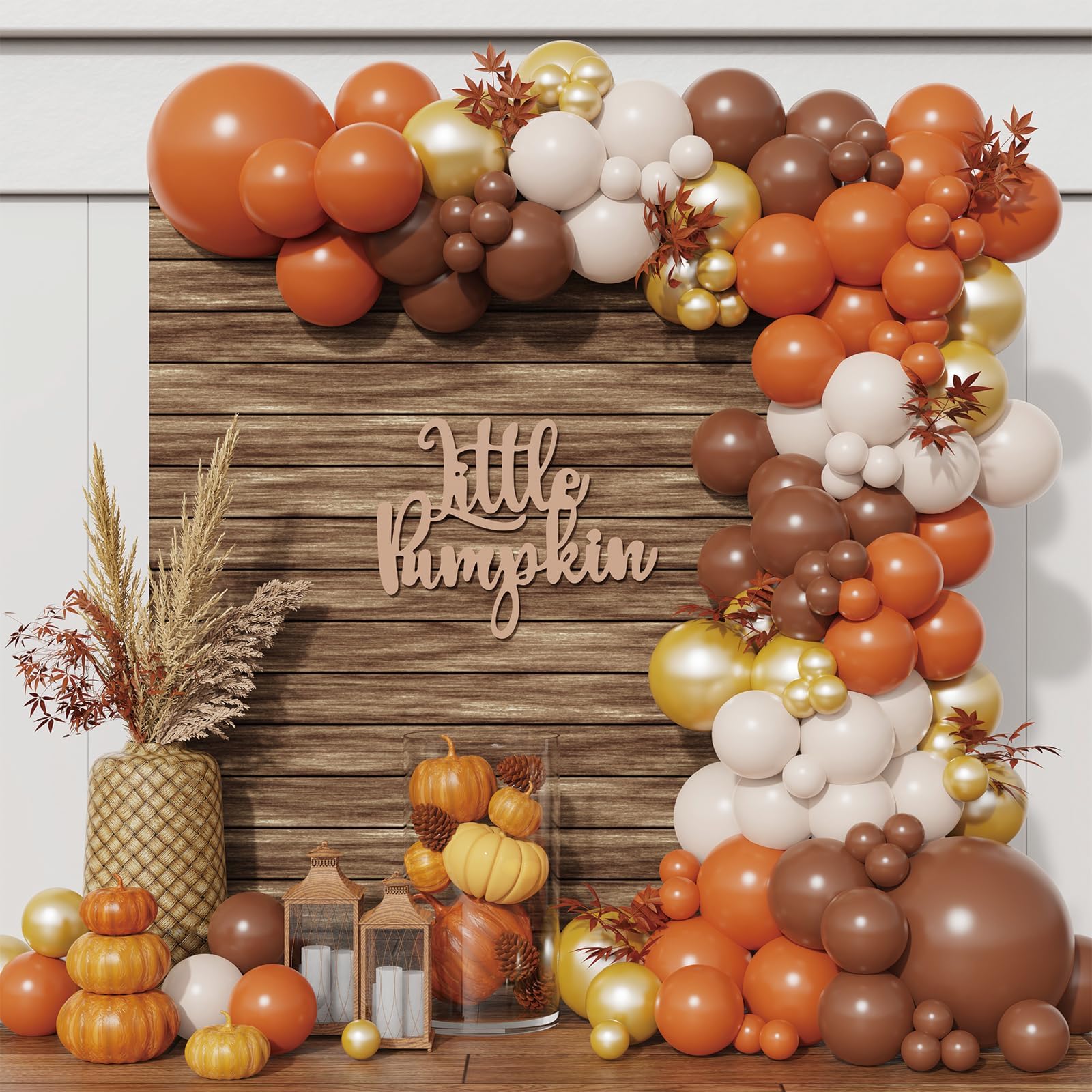 Little Pumpkin Balloon Garland Arch Kit 152PCS Orange Coffee Brown Balloons for Fall Thanksgiving Autumn Harvest Birthday Party Decorations