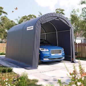 KING BIRD 10' x 15' Heavy Duty Round Style Carport Anti-Snow Car Port Garage Car Tent Car Canopy Outdoor Instant Garage with Reinforced Ground Bars