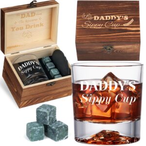 ponpur daddy sippy cup gifts for men dad, daddy, engraved whiskey glass, christmas stocking stuffers, funny dad birthday gifts for dad husband from wife daughter son kids, unique gag men gift