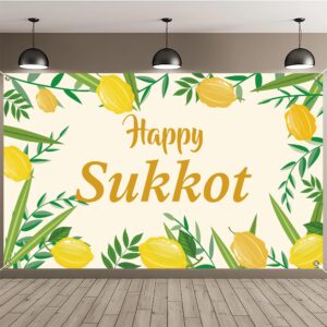 loonelo happy sukkot backdrop banner with 70.8"x43.3", happy sukkah backdrop banner, etrog lulav jewish holiday photography background for photo booth wedding birthday sukkot party decorations