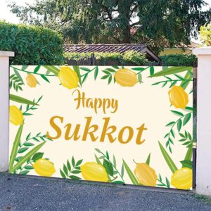 LOONELO Happy Sukkot Backdrop Banner with 70.8"X43.3", Happy Sukkah Backdrop Banner, Etrog Lulav Jewish Holiday Photography Background for Photo Booth Wedding Birthday Sukkot Party Decorations