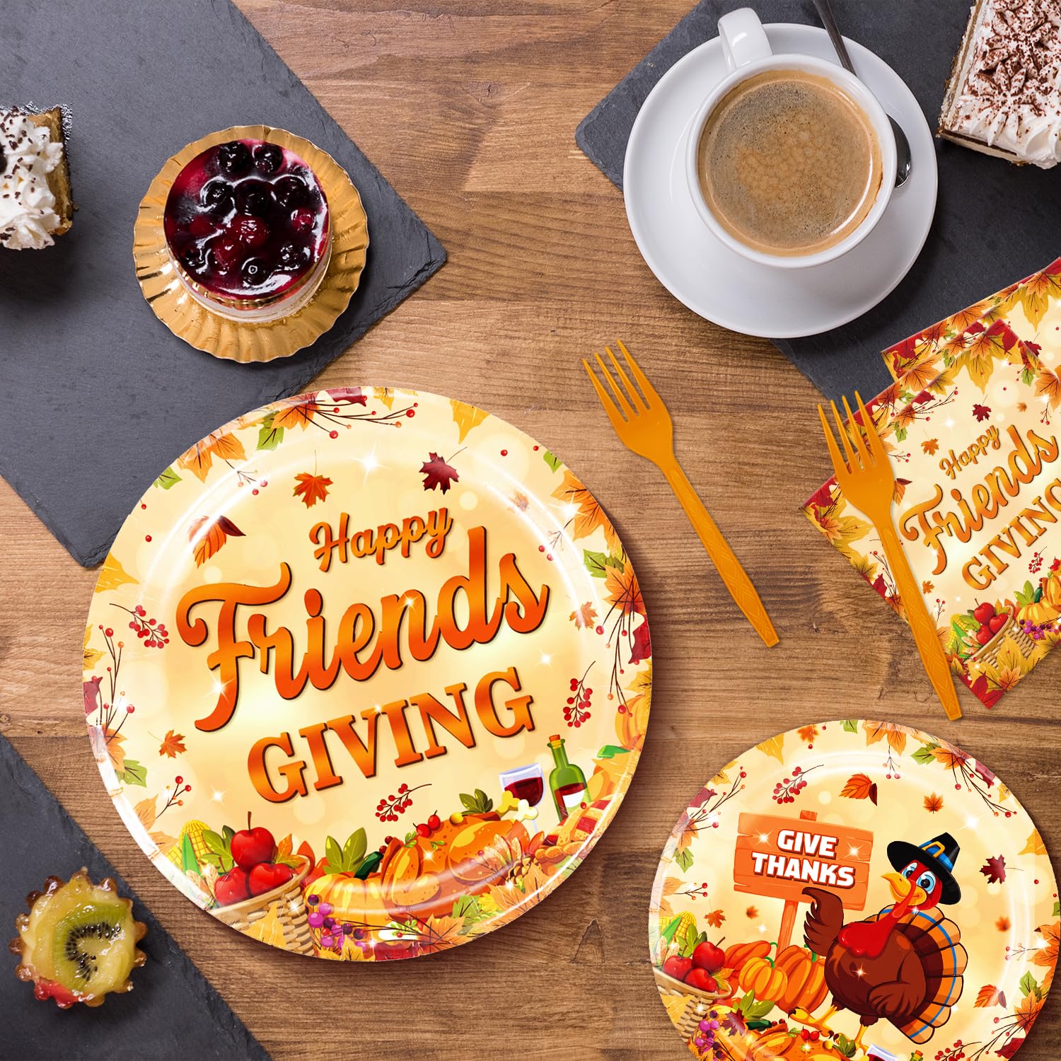 158pcs Friendsgiving Party Decorations, Friendsgiving Tableware Set, Thanksgiving Plates Party Supplies, Fall Table Decorations Give Thanks, Thanks Friends Giving Party Tableware for 20 Guests