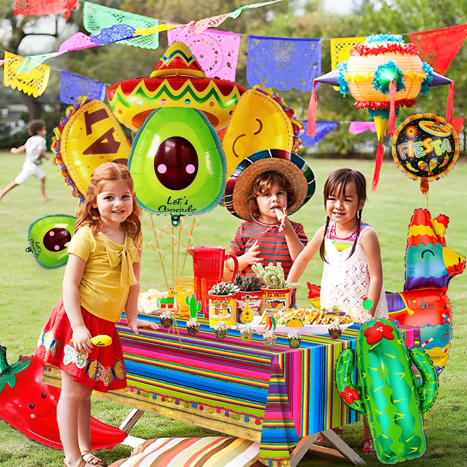 Fiesta Party Decorations Set, Big Taco Party Decorations Set - Pack of 15, Fiesta Taco Llama Cactus Avocado Chili Sombrero Balloons for Mexican Party Decorations, Mexican Theme Baby Shower Decorations