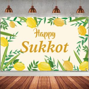 LOONELO Happy Sukkot Backdrop Banner with 70.8"X43.3", Happy Sukkah Backdrop Banner, Etrog Lulav Jewish Holiday Photography Background for Photo Booth Wedding Birthday Sukkot Party Decorations