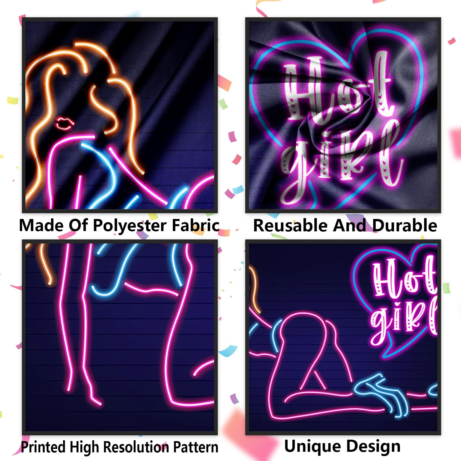 Neon Hot Sexy Girl Banner Pole Dancing Theme Pole Dance Backdrop Decor for Bachelorette Bridal Shower Birthday Party Decorations Chair Dancing Party P Valley Party Supplies Photo Booth Props Favors