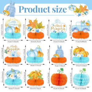 12PCS Little Pumpkin Baby Shower Decorations Fall Pumpkin Honeycomb Centerpieces A Little Pumpkin is On The Way Boy Blue Table Toppers for Gender Reveal Autumn Harvest Thanksgiving Decor Supplies