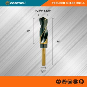 CORTOOL 5/8 Inch Drill Bit | Reduced Shank High Speed Steel | 5/8 Drill Bit for Metal and Steel | HSS M2 Black & Gold Drill Bit with 1/2" Shank